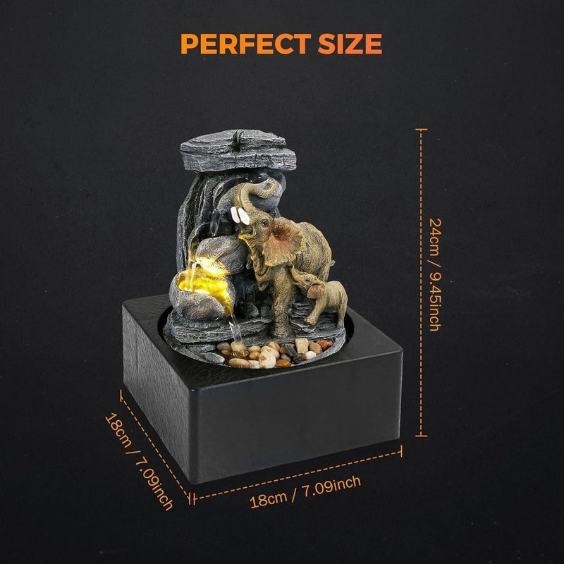BEAMNOVA Tabletop Fountain,3 Tiered Elephant & Baby Elephant Indoor Fountains,with LED Light Water Feature for Home Office Décor - Image 2